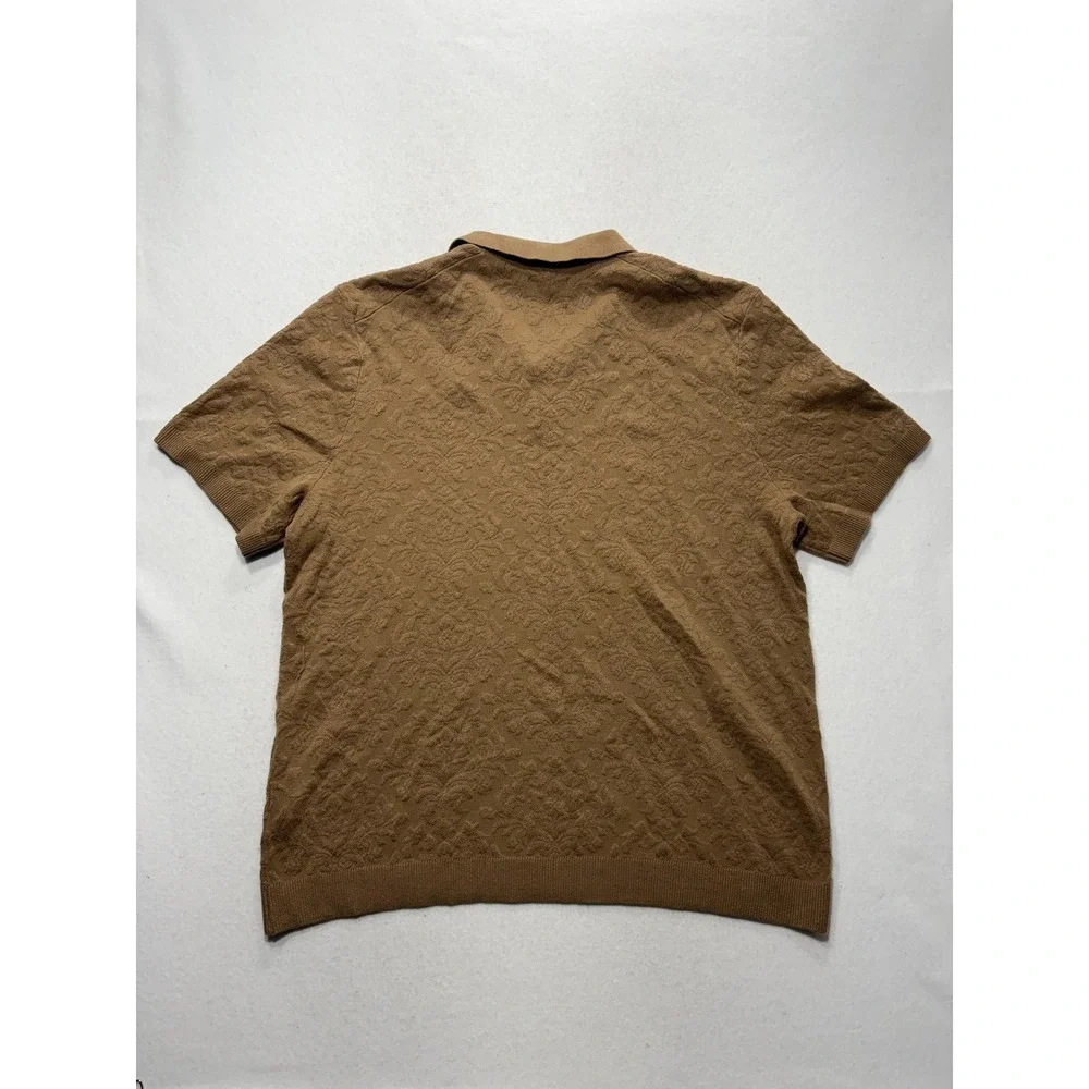 Abercrombie & Fitch Polo Shirt Mens XL Brown Jacquard Floral Knit Short Sleeve